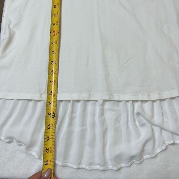 Ellen Tracy White Pleated Chiffon Crewneck Tee Small New - Picture 9 of 9